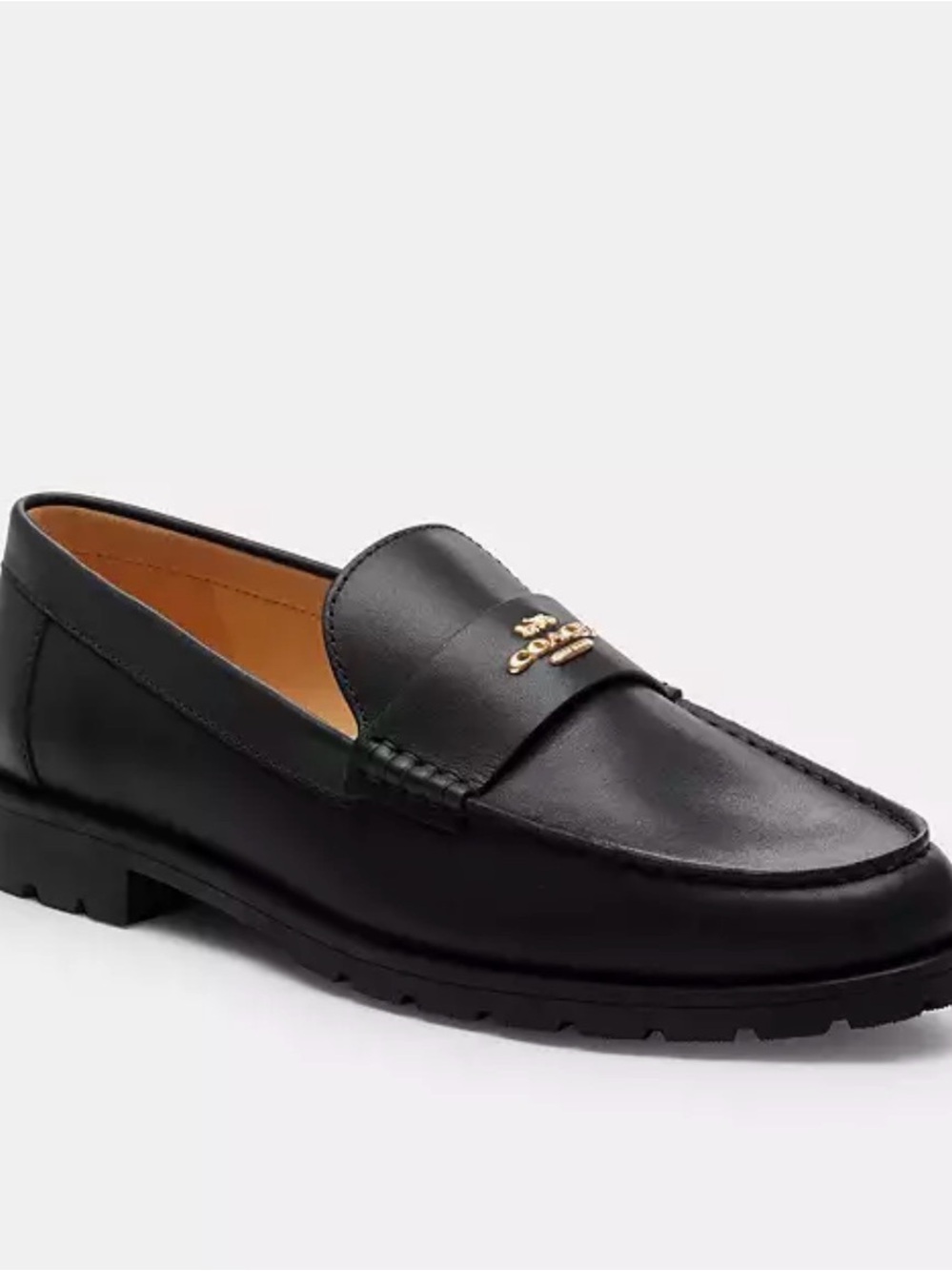 Coach Black Leather Janie Gold-Logo Penny Loafers